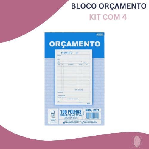 Bloco de Orçamento 100 Folhas – Kit com 4 Unidades (Total: 400 folhas)