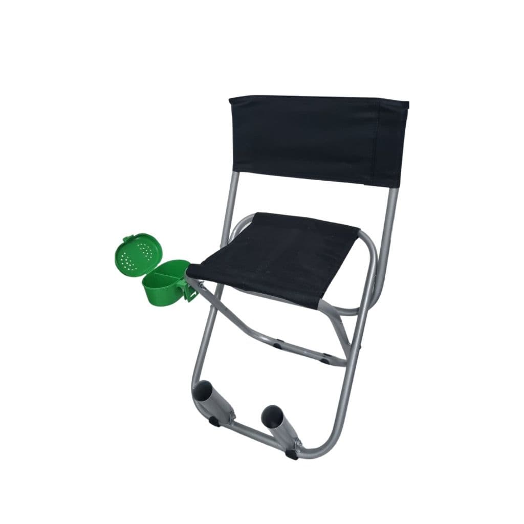 Banqueta Pesqueiro 90kg C Encosto 2 Suporte Vara Porta Massa Preta