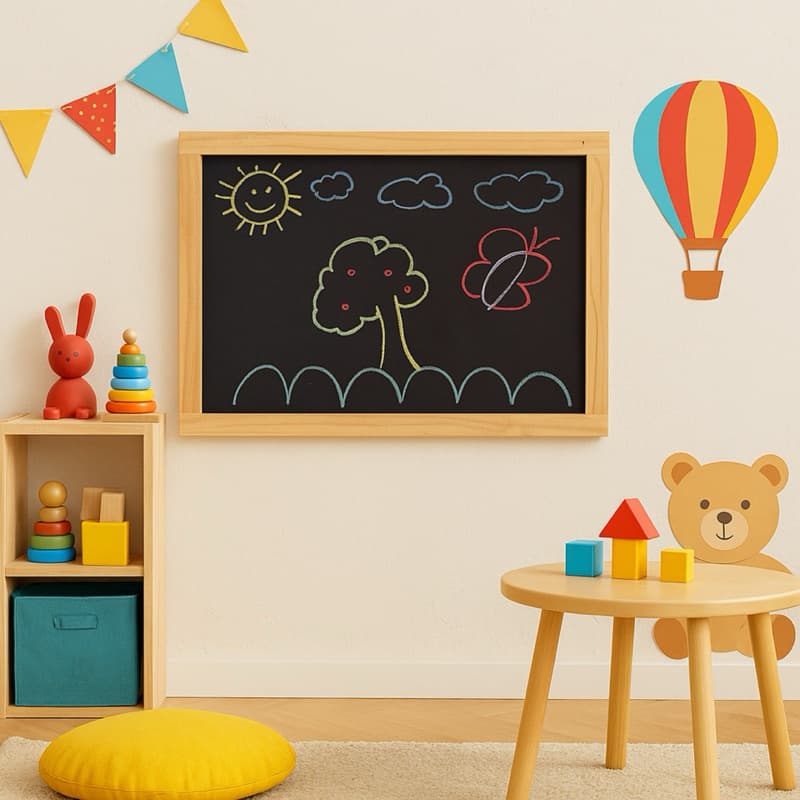 Quadro Negro Infantil Educativo de Madeira 65x45cm | Ideal para Desenhar e Aprender Brincando