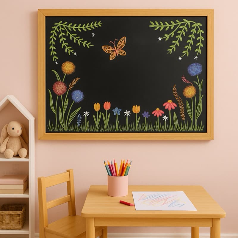 Lousa Infantil de Parede 65x45cm com Moldura em Madeira Natural | Giz Incluso e Instalação Fácil