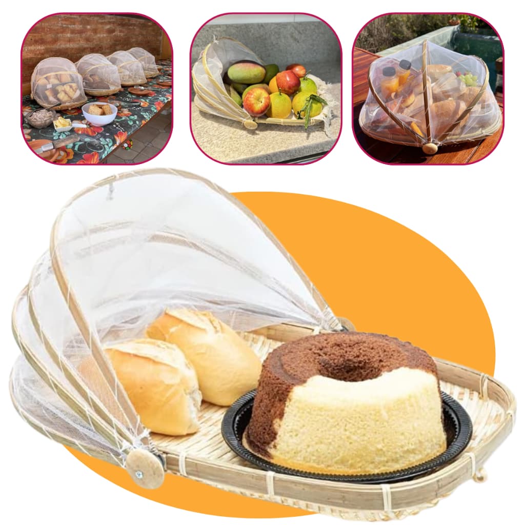 Cesto Porta Pães e Bolos De Bambu Retangular Com Cobertura Retrátil 42x27cm Multiuso Casa - Mundiart