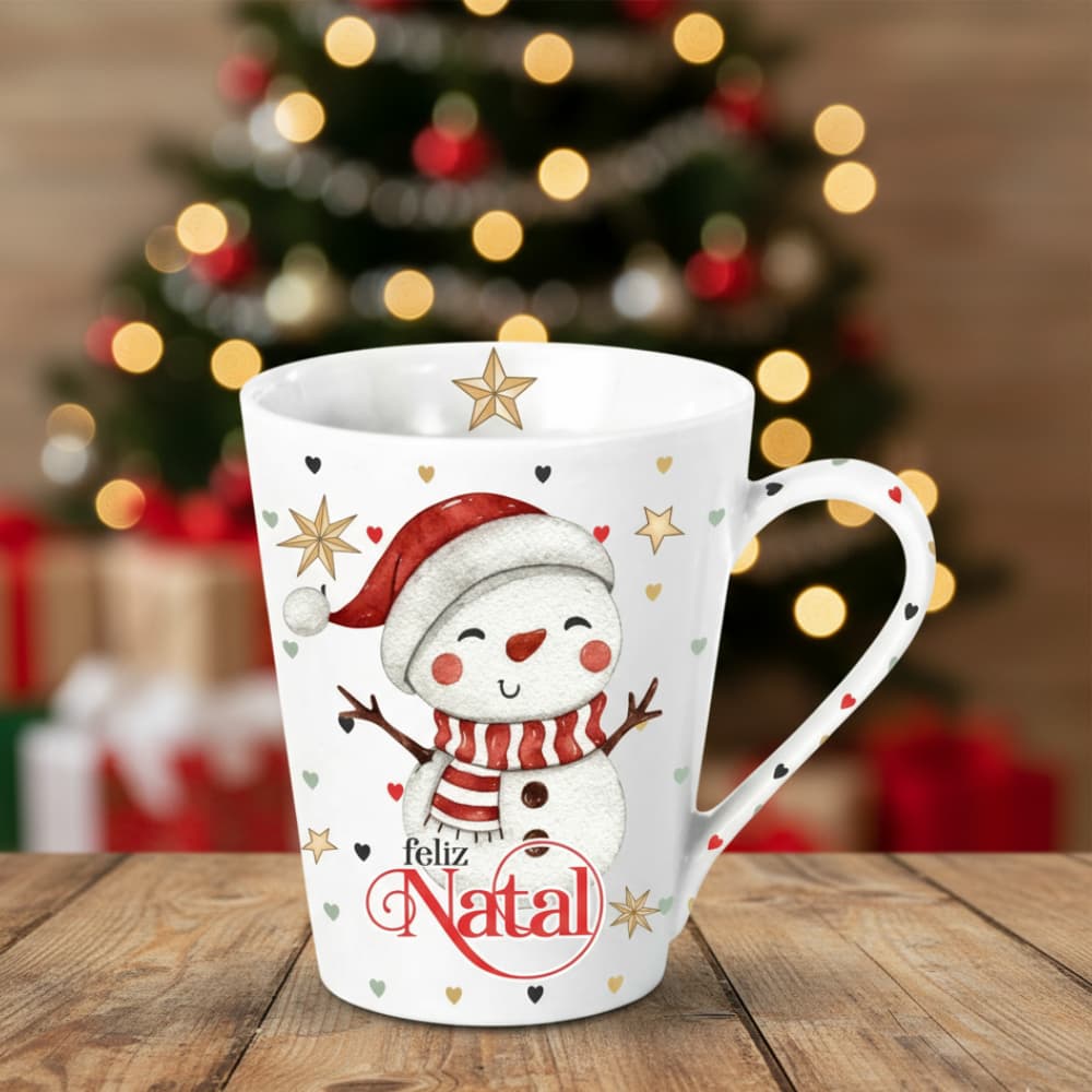 Caneca Porcelana Boneco de Neve Natal 290ml Presente Decoração Comemoração Natalina