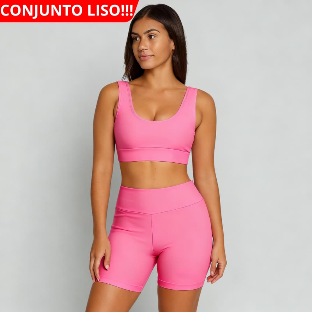 Conjunto Short e Top Feminino Treino Cintura Alta Academia Fitness