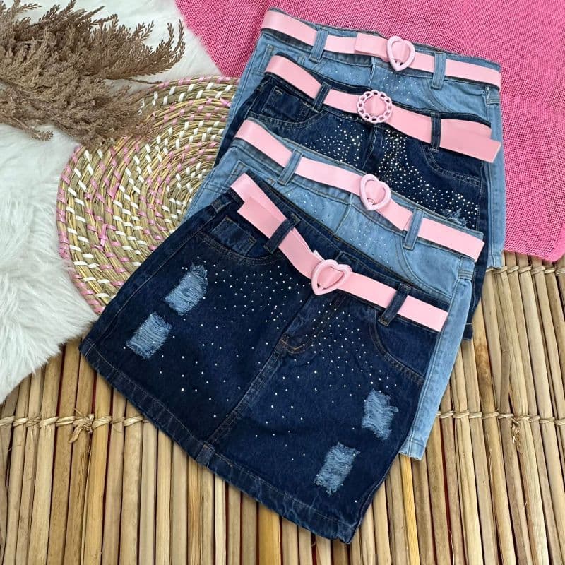 SAIA MENINAS INFANTIL JEANS COM CINTO PEDRARIA