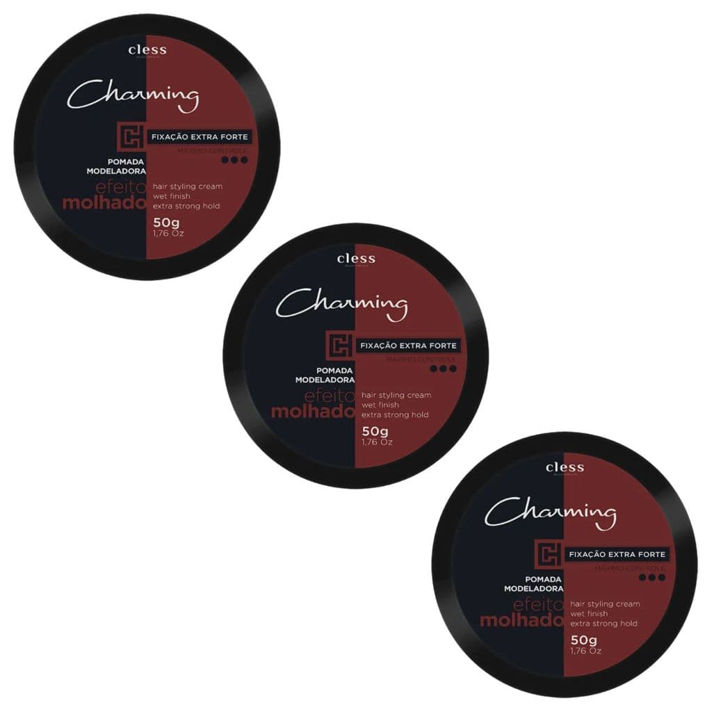 Kit C/3 Pastas Capilar Modeladoras Charming  Extra Forte Efeito Molhado 50g - Cless