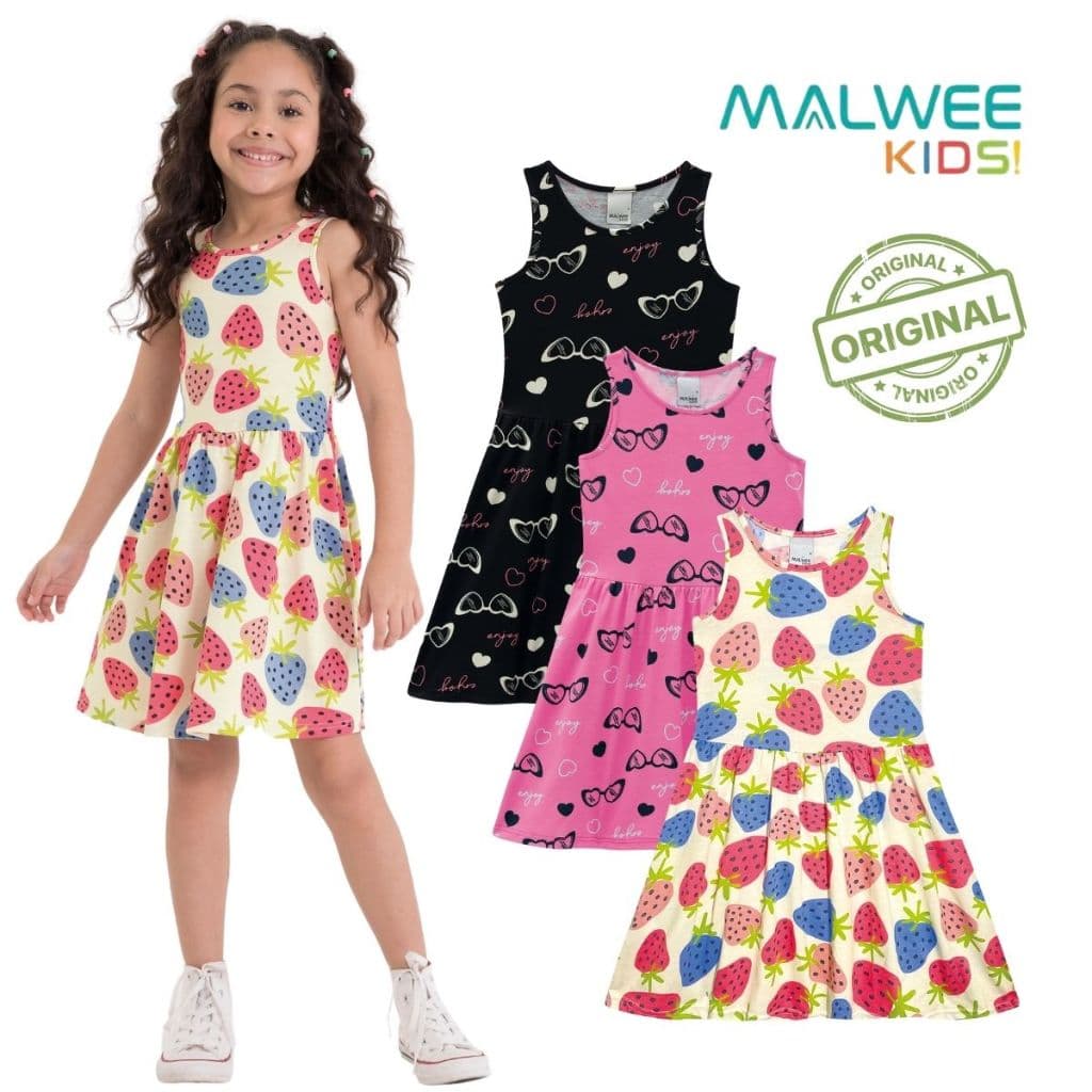 Vestido Verão Infantil Menina Malha Algodão Estampado Malwee
