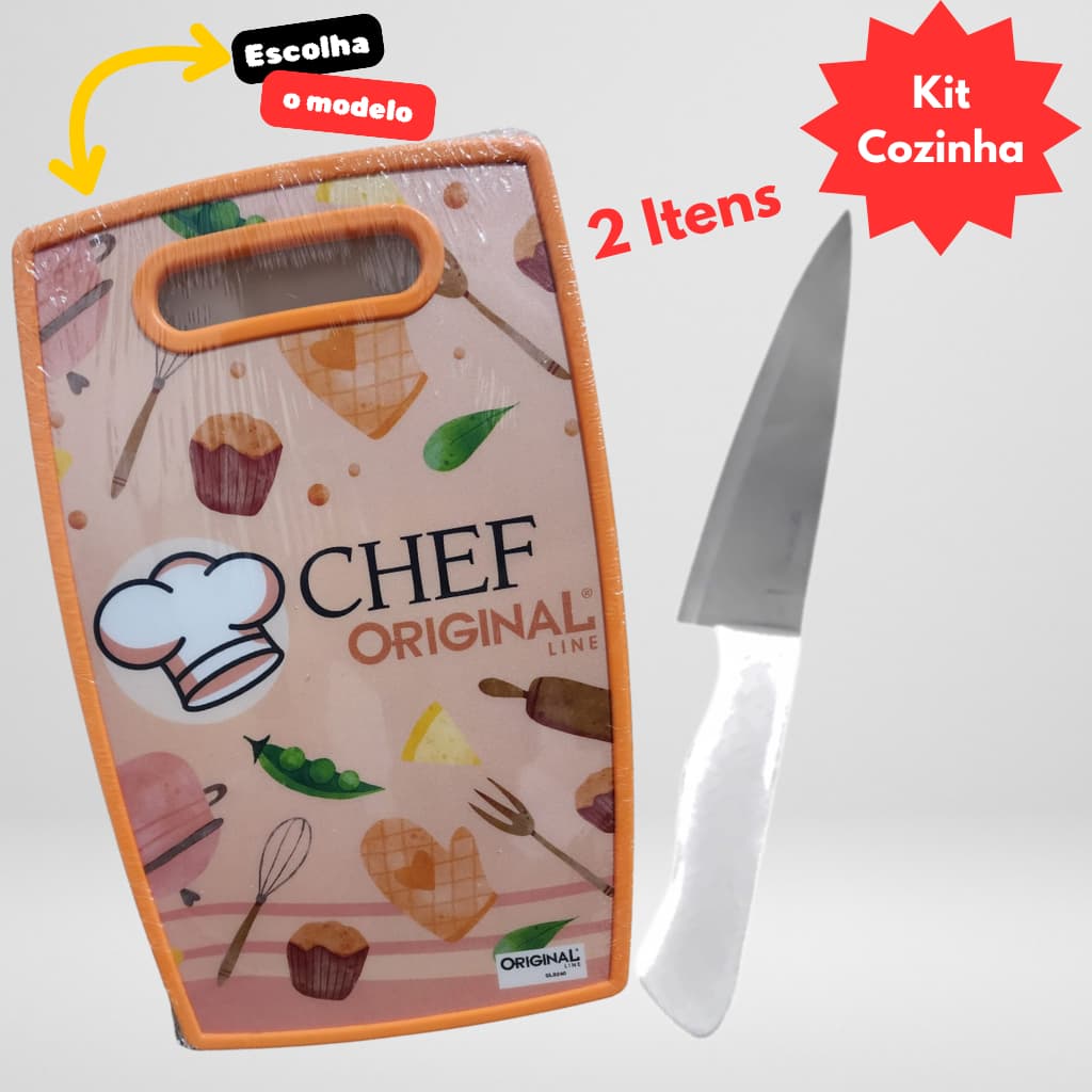 Kit 2 Itens Faca Peixeira + Tábua de cortes  - Tábua com Faca de Cortes Utensílios de Cozinha