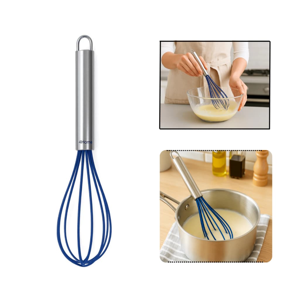 Fuê Fuet Batedor de Ovos Massas em Silicone Cabo de Aço Utensílio de Cozinha Antiaderente Higiênico