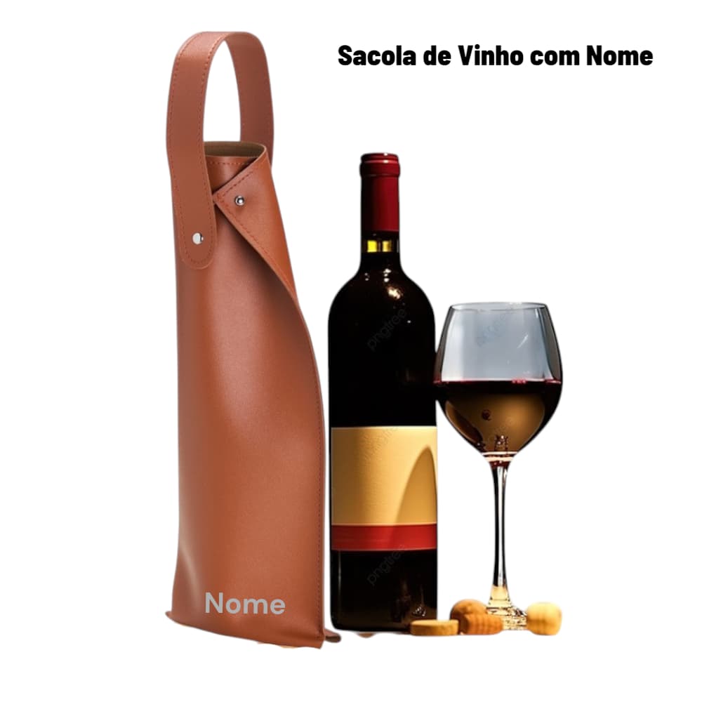 Porta Vinho Personalizado em Couro Sintético – Gravação a Laser com Nome