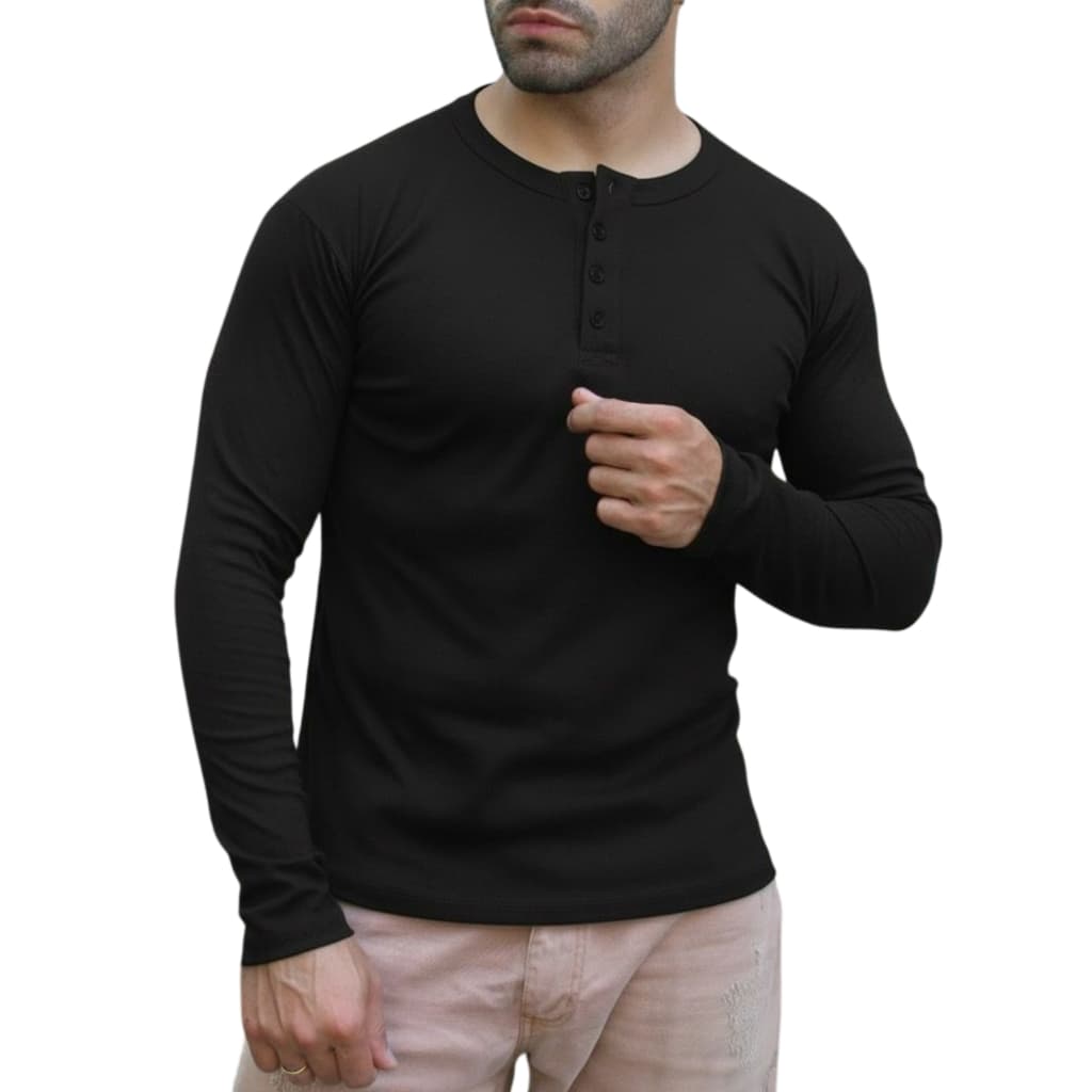 Camiseta Henley J Silver Slim Fit Manga Longa 4 Botões - Disponível em 5 cores