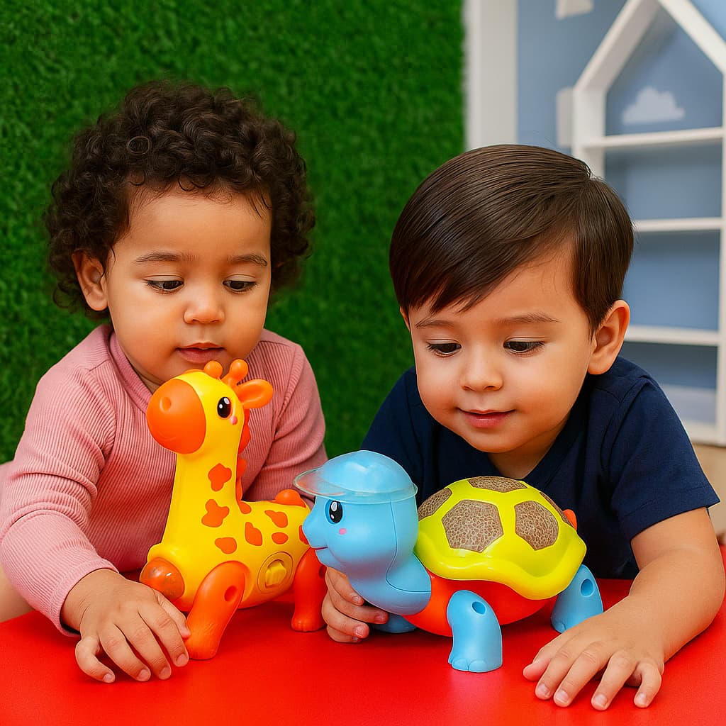 Kit Brinquedo Infantil Girafa e Tartaruga Interativos com Luz e Som