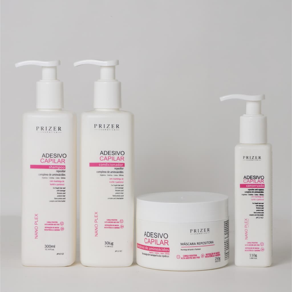 Adesivo Capilar - Shampoo 310ml + Condicionador 300gr + Máscara 250g + Finalizador Concervado 110ml