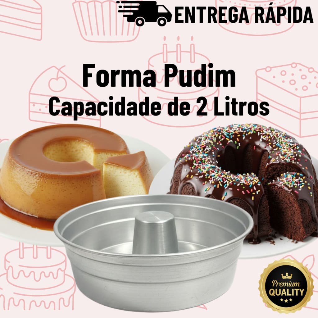 Forma de Alumínio com Borda Reforçada Capacidade de 2 Litros para Confeitaria Padaria Bolo Vulcão Pudim