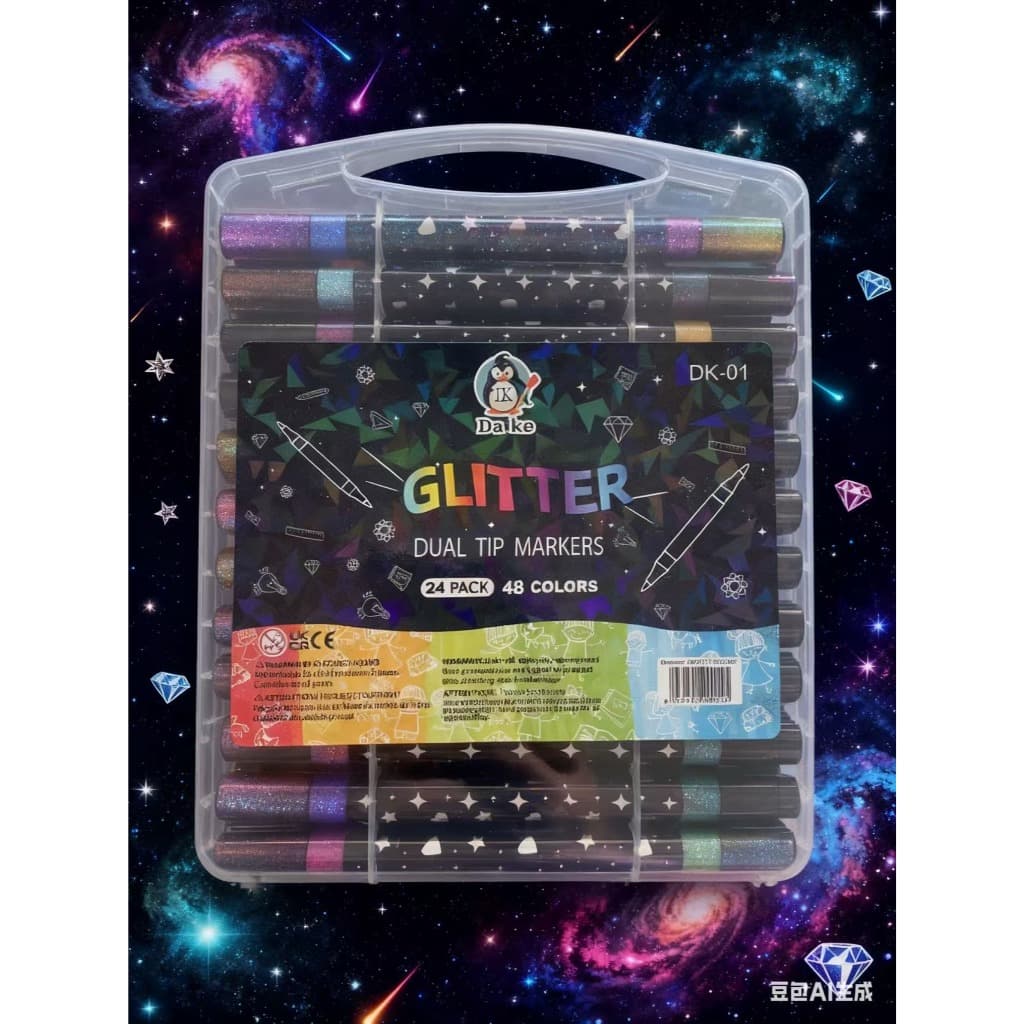 24p/48cores dake caneta Marcador de glitter de cabeça dupla marcador de cabeça dupla brilhante