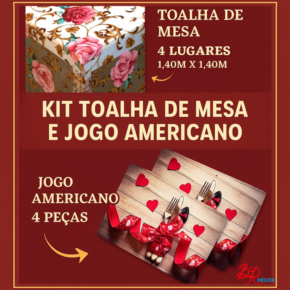 Kit Toalha de Mesa Plástica com Jogo Americano – Mesa 4 Lugares Decorada