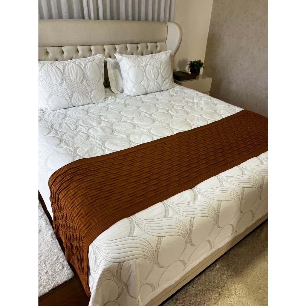 Peseira Manta Cama Queen Sala Sofa Tricot 230x60cm Milão