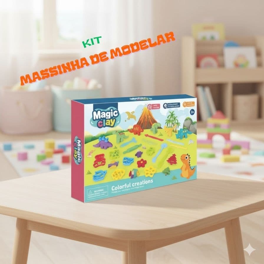 Kit Massinha Modelar Dinossauro Infantil Brinquedo Educativo Criativo Diversao Infantil