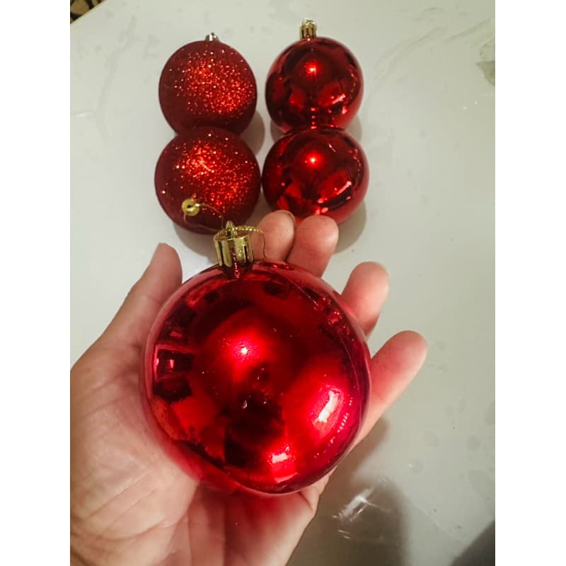 kit bolas de Natal grande Aniversário Decoração com 6 Bolas de Natal 8cm Brilhantes/Glitter
