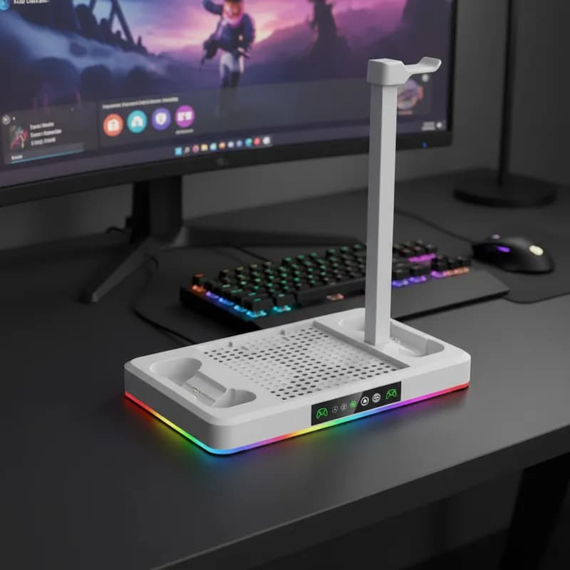 Base Cooler com Suporte Fone Carregador de Controle Luz LED RGB para Xbox Series S/X