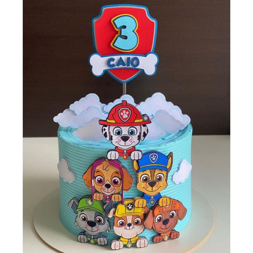 Topo Topper de Bolo Tema Personalizado com nome Patrulha Canina
