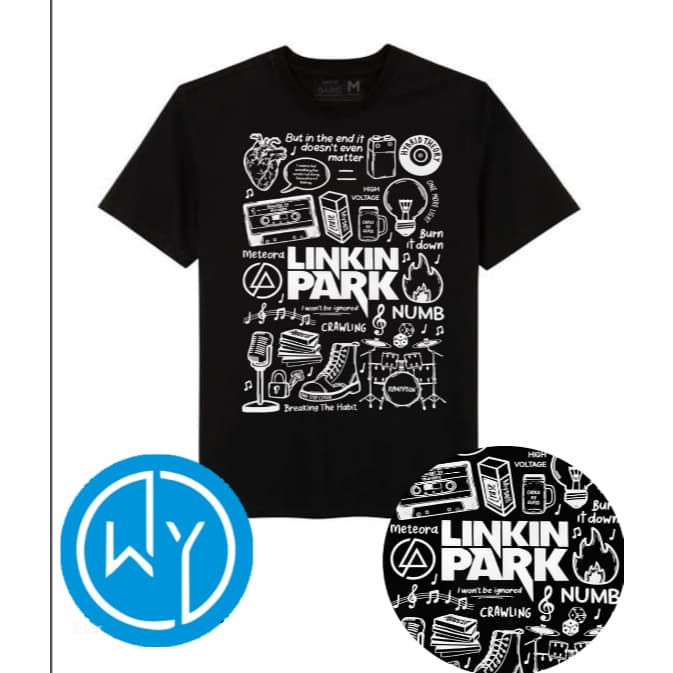 Camiseta Linkin Park Banda de Rock Escrita Branca+Desenhos Premium 2025 Tour From Zero One Step