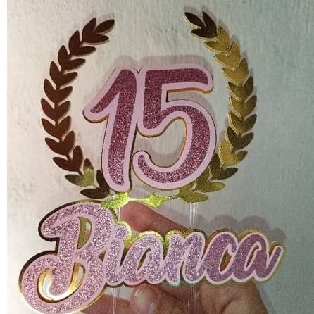 Topo de Bolo 15 anos Dourado e Glitter - Decoração de Bolo 15 anos