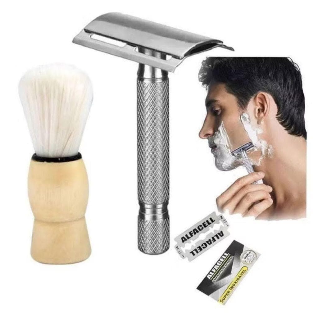 Kit Aparelho de Barbeador Metal Estojo Inox