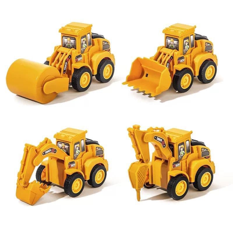 Kit 4 Caminhões de Construção com Fricção  Escavadeira, Pá, Retro e Rolo – Diversão Garantida!