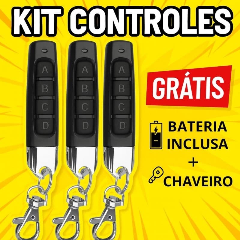 Controle Portão Automático 433MHz – Slim, Eléctrico, 4 Funções, Controle para Garagem e Residencial