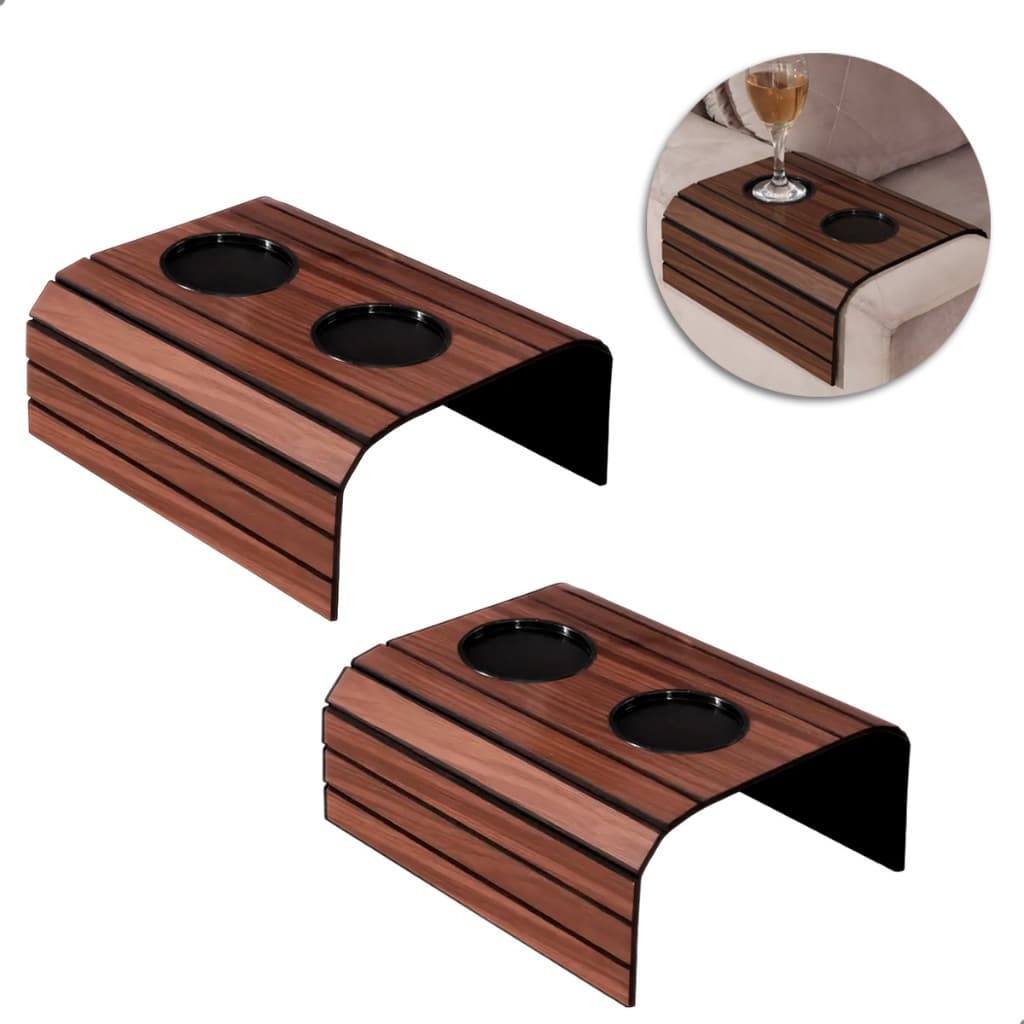 Suporte para Sofá em MDF com 2 Porta Copos Design Moderno Frisos Pretos Estável Prático para Sala e Poltrona