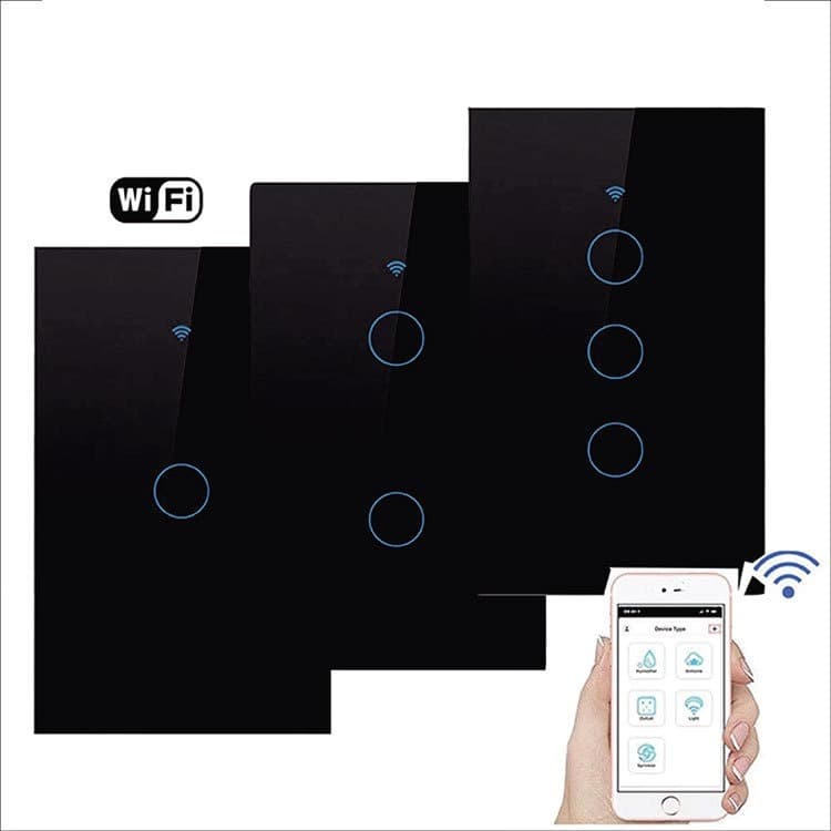 Chave de luz smart Wi-Fi com suporte para controle por voz via Alexa e app Tuya, com 1, 2, botões