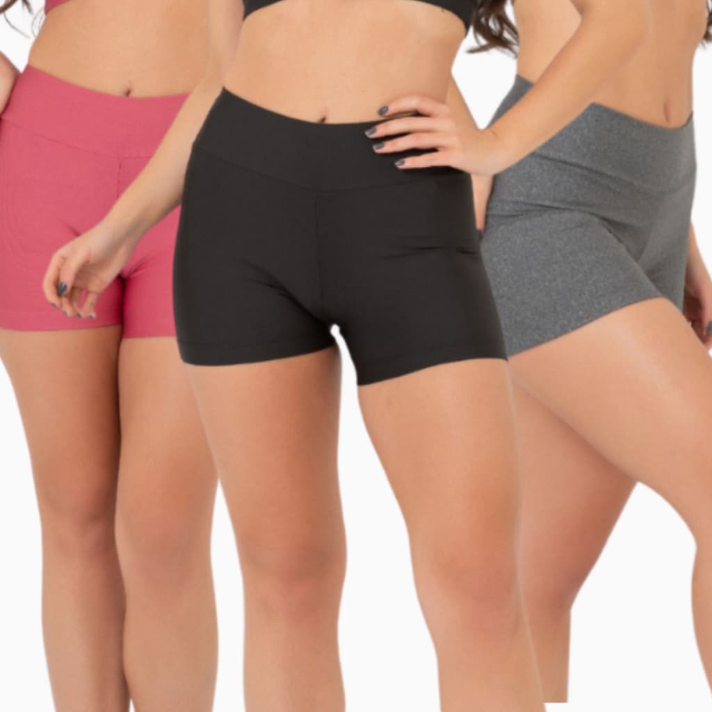 Kit 3 Shorts Moda Fitness Feminino Elegante Curtos Confortável Sem Bojo Atletico