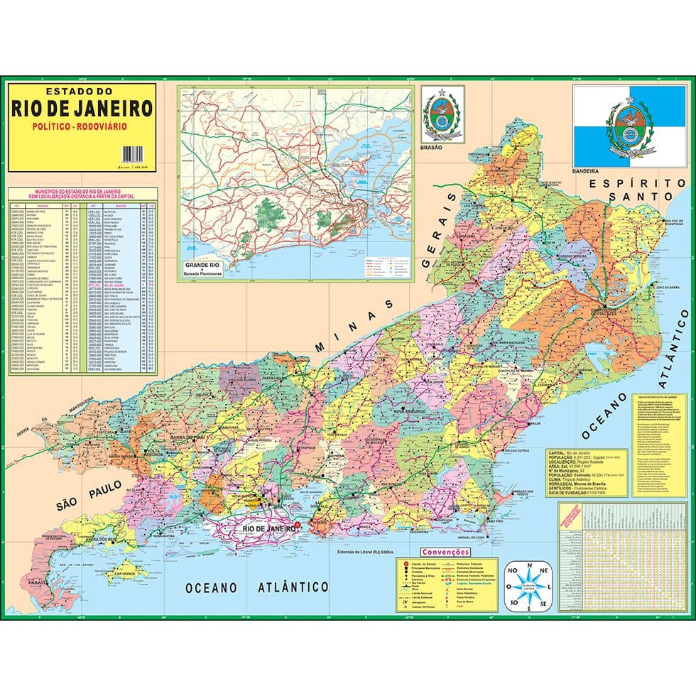 Mapa Do Estado Rio De Janeiro Politico 90 X 120 Cm Atual