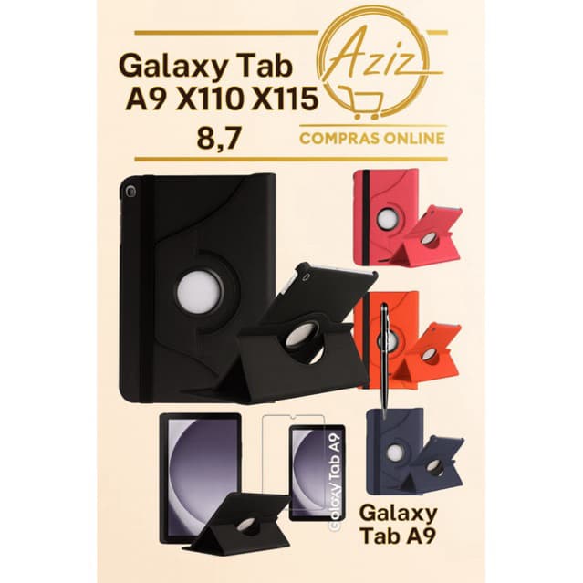 Kit Completo Capa Giratória 360° Galaxy Tab A9 X110/X115 8.7” +Película+Caneta Touch 2 em 1(Escreve e Usa no Touch)