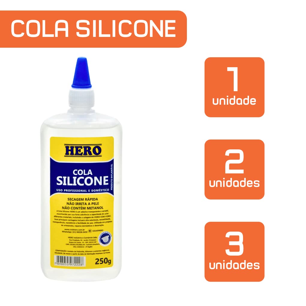 Cola Silicone Líquida para Artesanato 250g - Marca Hero - Substitui a Cola Quente
