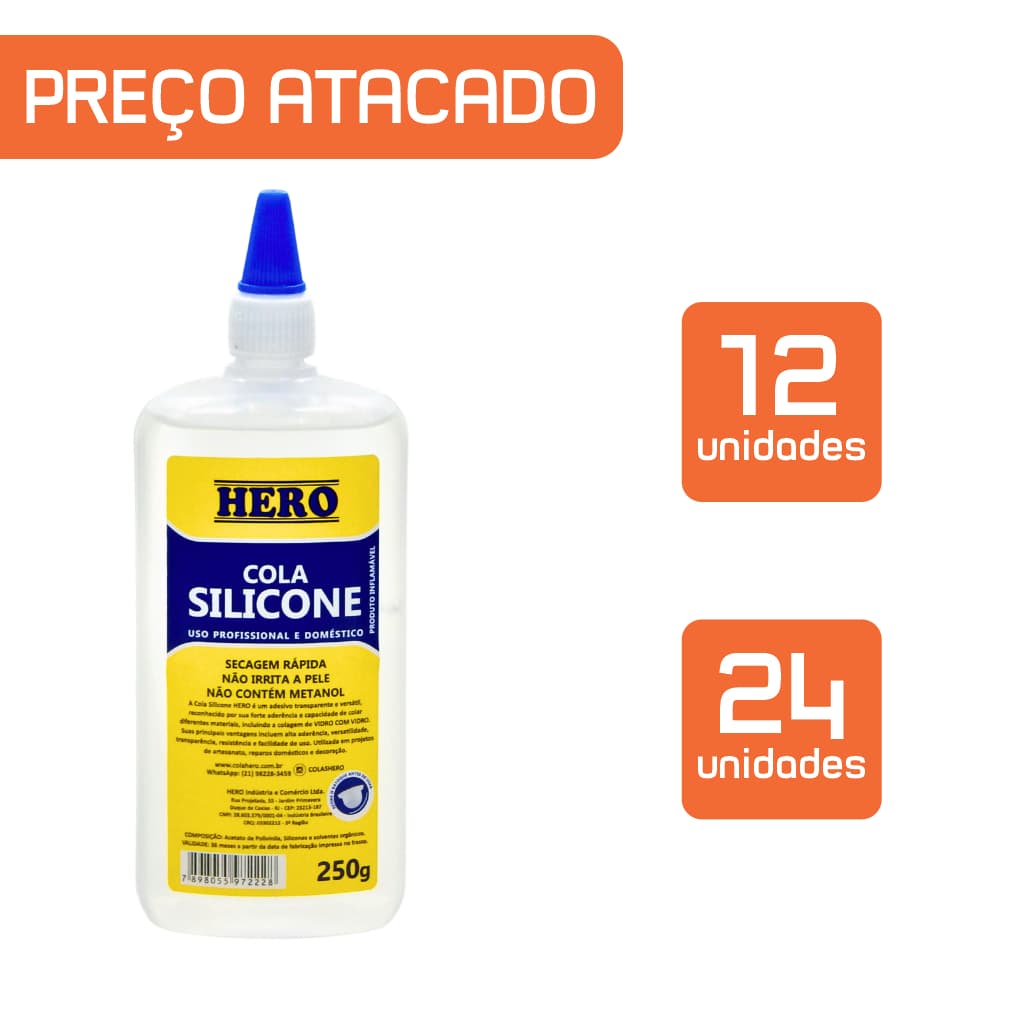 Cola Silicone Líquida para Artesanato 250g - Marca Hero - Substitui a Cola Quente - Preço Atacado