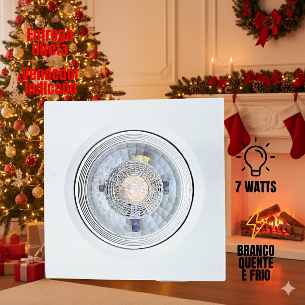 Kit 10 Spot Led 7w Quadrado Branco Frio Quente Embutir Dicroica 6500K 3000K Luminária Direcionável