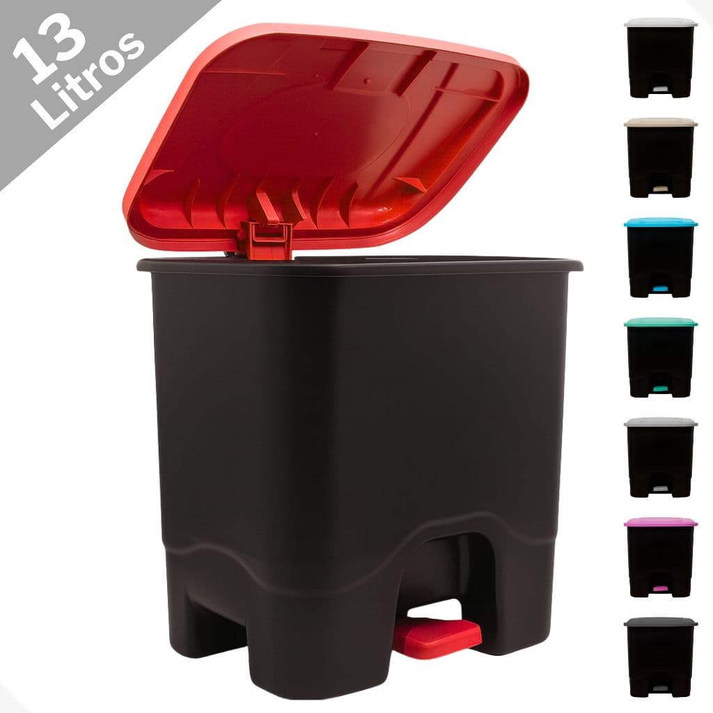 Lixeira 13 Litros Com Pedal e Tampa Colorida, Para Cozinha ou Banheiro