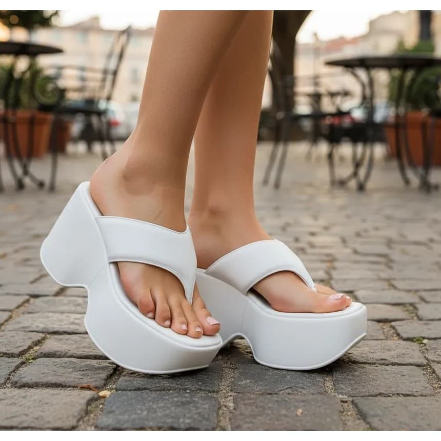 Sandália Feminina Tamanco Flatform Anabela Alta 10,5 cm Tira Acolchoada Leve Confortável