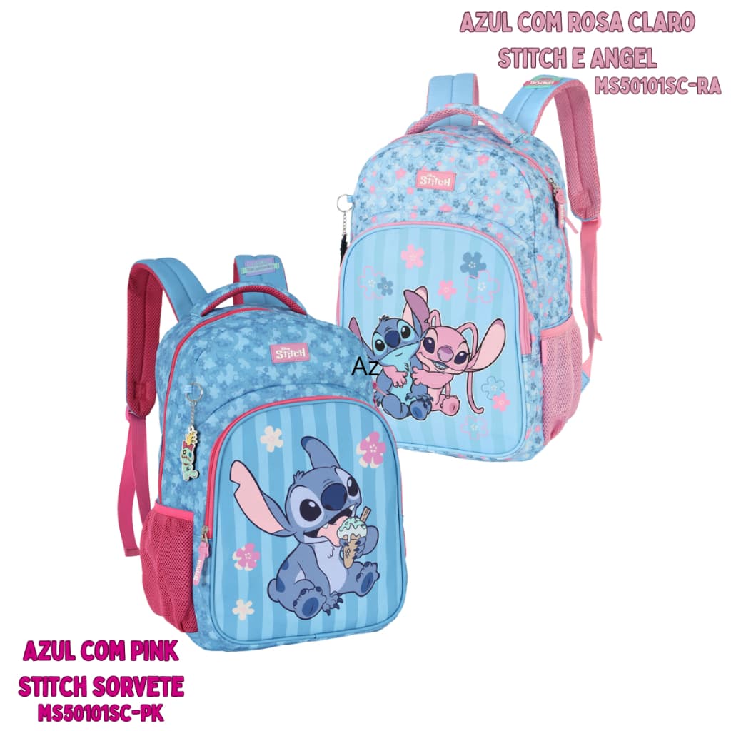 Mochila Escolar Stitch Angel Disney Lilo & Stitch com Chaveiro