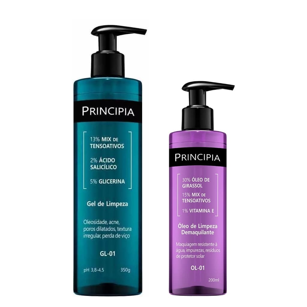 Principia Kit Limpeza Profunda Anti Acne Gel de limpeza GL-01 ou GL-02 + Oleo de Limpeza OL-01