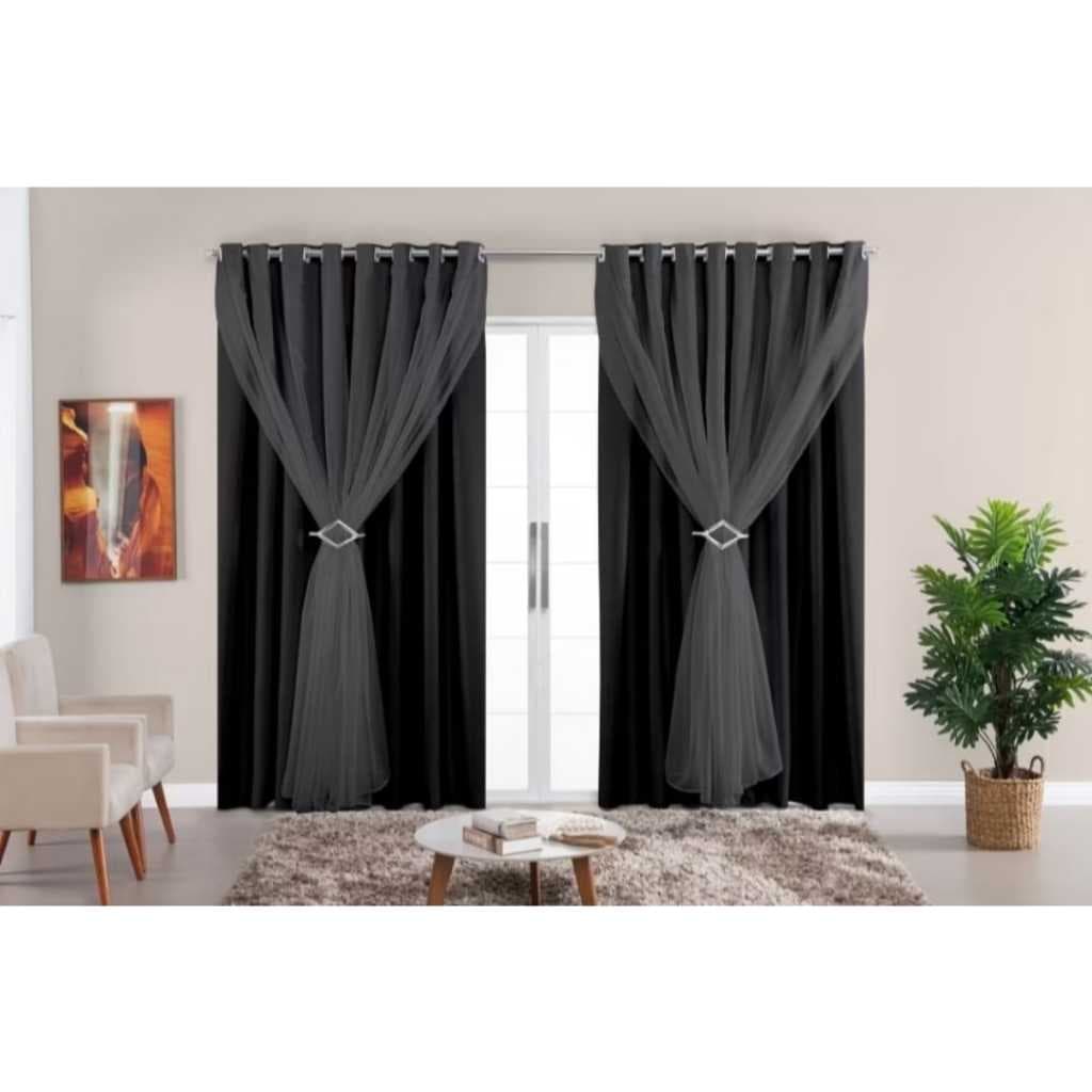 CORTINA CORTA LUZ TECIDO COM VOAL 2,60L X 2,30A