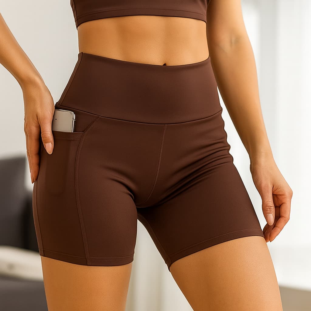 Short Academia Bermuda Esportiva Feminina Fitness Cintura Alta com 2 Bolsos Laterais para Celular