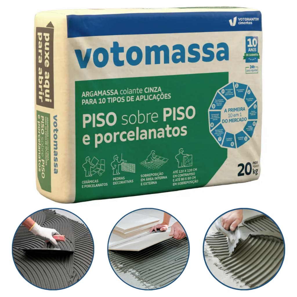 Argamassa Porcelanato Piso Sobre Piso Interno e Externo Cinza 20kg Votomassa