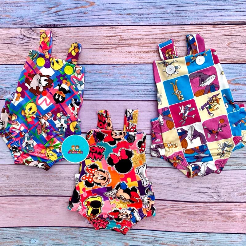 Kit 3 Macacão Menina Romper Bebê Roupas de Bebê Tapa Fralda Minnie Bolofofo