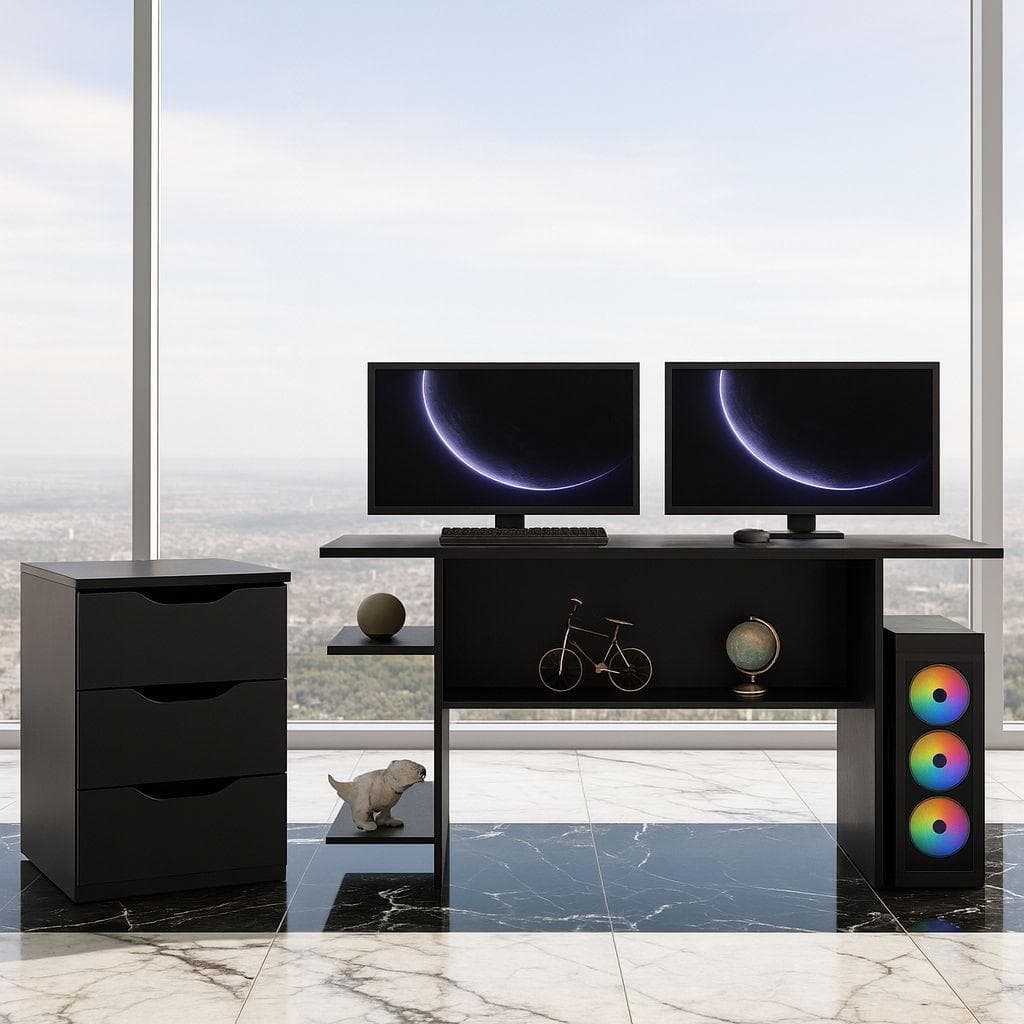 QUEIMA DE ESTOQUE  - Kit Mesa Gamer  + Cômoda Para Recepção Consultório