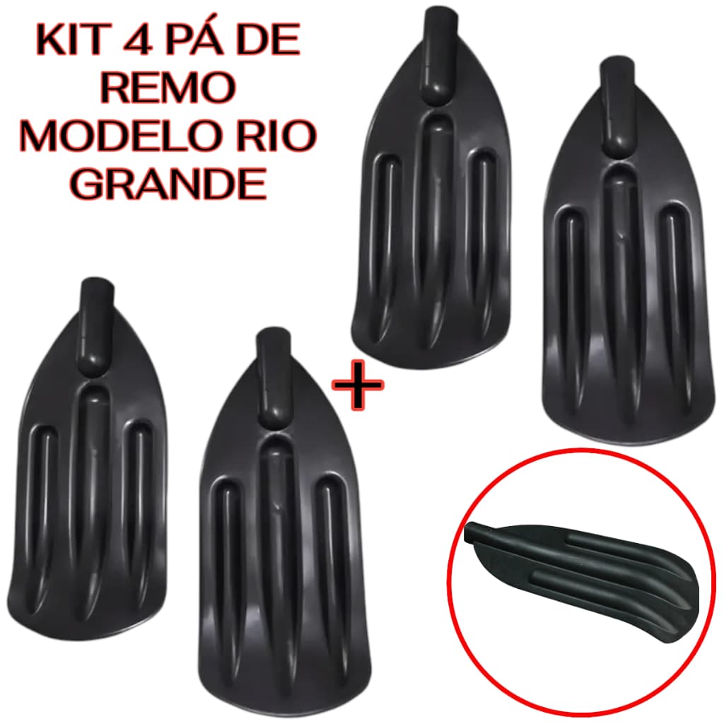 4 Pá de Remo Preto Para Embarcações Bote Barco Canoa Pesca ( Modelo Rio Grande )