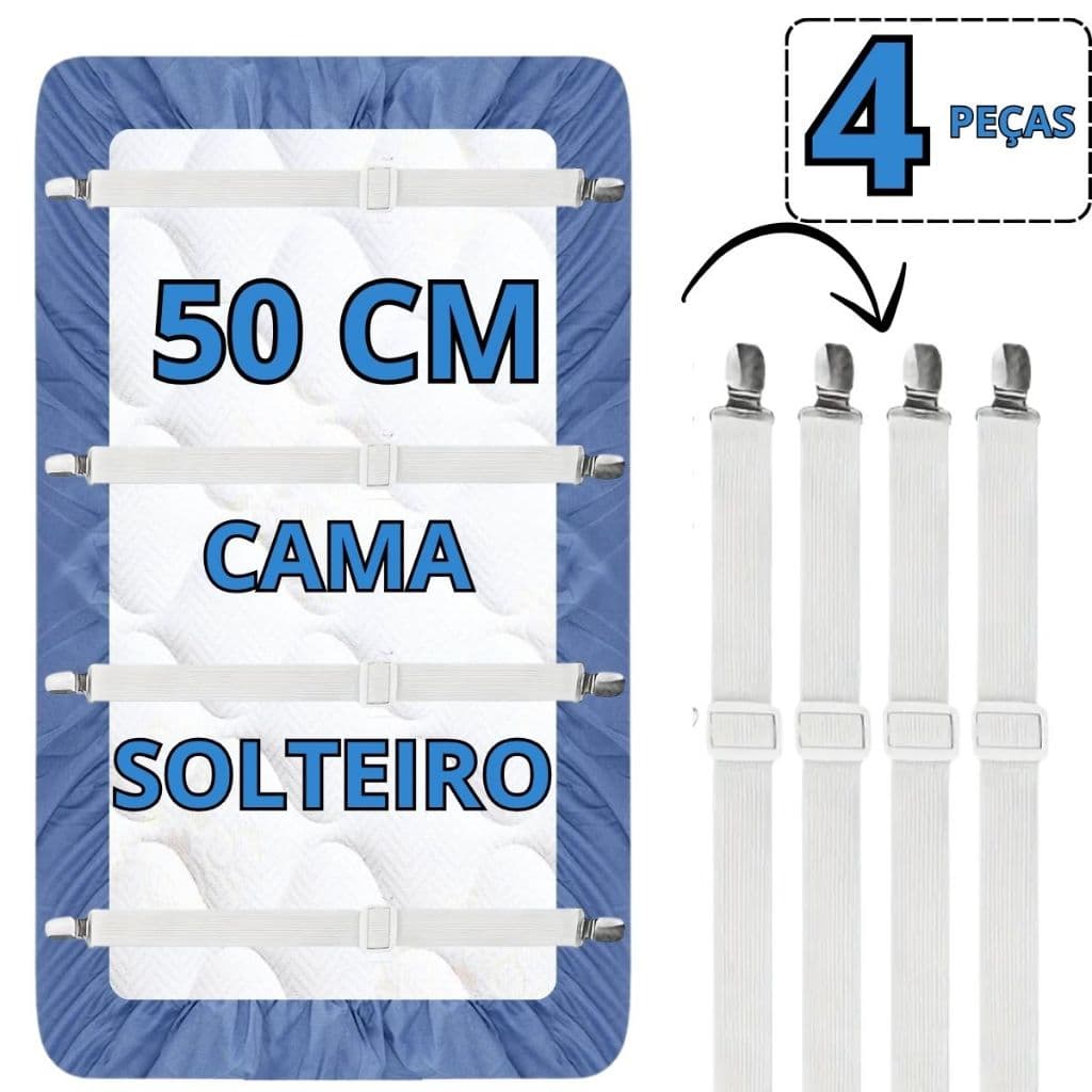 Grampo Prendedor de Lençol Com Elástico 2 Pontas Branco Garra de Metal Para Sofá Cama Solteiro