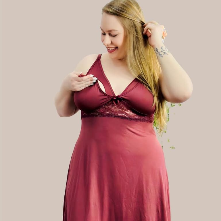 Camisola Amamentação Plus Size com Detalhe em Renda Saída Maternidade Grávida Gestante Lactante.