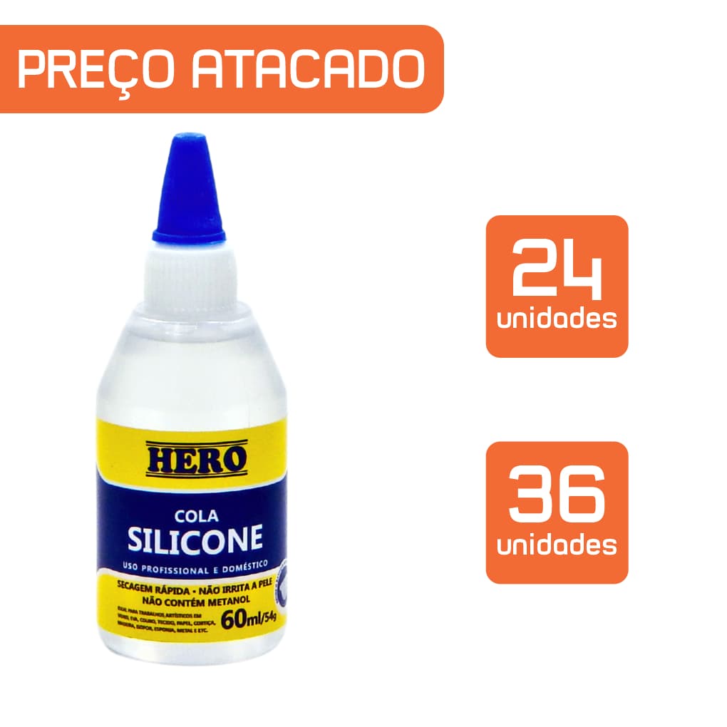 Cola Silicone Líquida para Artesanato 60ml - Marca Hero - Substitui a Cola Quente - Preço Atacado